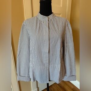 LL Bean Seersucker Button Down Jacket/Blazer Women’s Size 16 276042 Blue/White